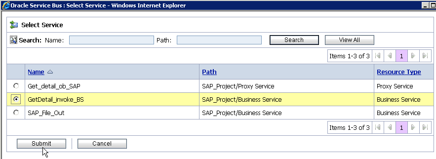 「サービスの選択」ダイアログ