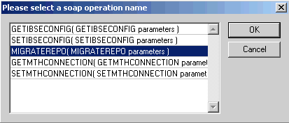 SOAP操作名の指定用ダイアログ・ボックス