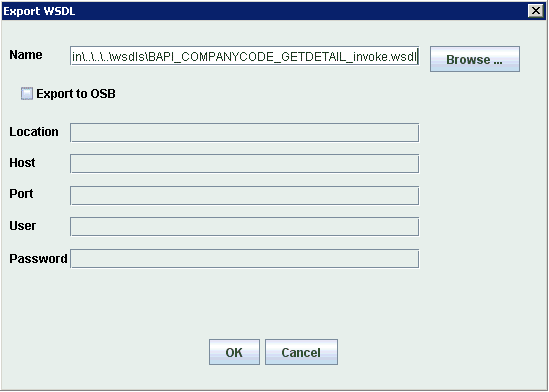 「WSDLのエクスポート」ダイアログ・ボックス