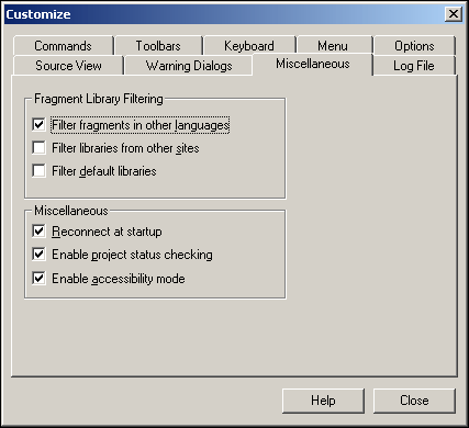 Miscellaneous Tab dialog box