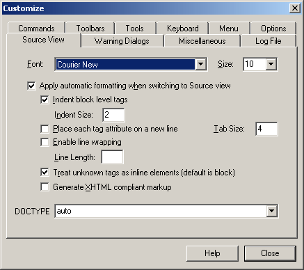 Source View Tab dialog box