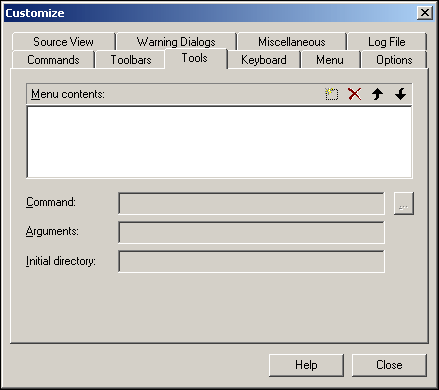 Tools Tab dialog