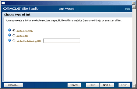 Create Hyperlink Wizard - Choose Type dialog box