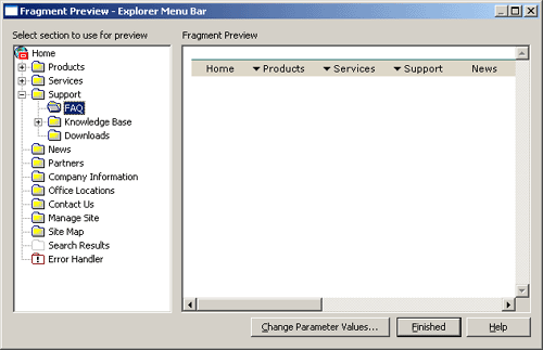 Fragment Preview dialog box