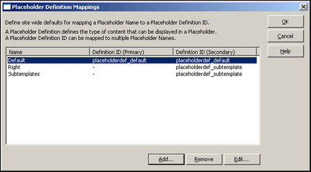 Placehodler Definition Mappings dialog box