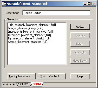 Region Definition dialog