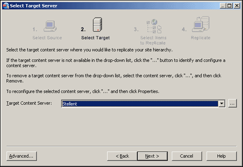 Select Target Serer Replicator Dialog Step 2