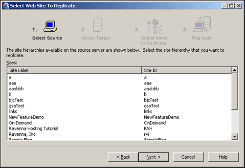 Select Web Site Replicator Step 1