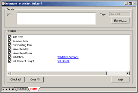 Static List Element dialog box