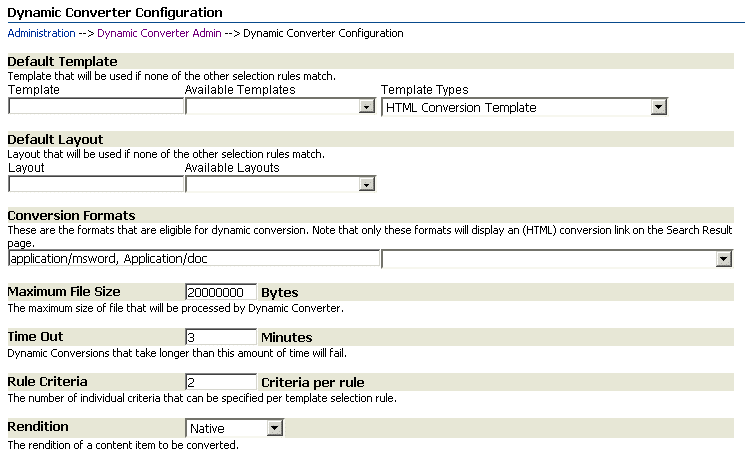 Dynamic Converter Configuration page and settings