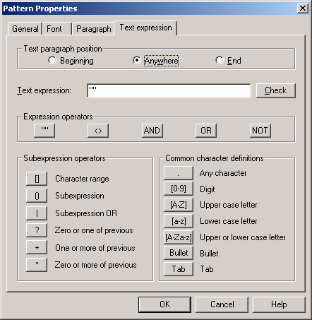 Element Setup - Pattern Property: Font Tab