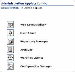 This graphic shows the Admin Applets page.