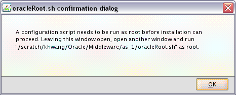 Run oracleRoot.sh Script Dialog Box