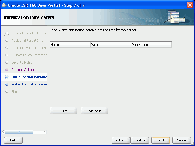 Shows Initialization Parameters page.