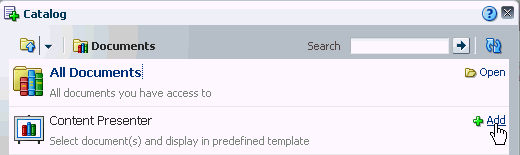 Oracle Composer Catalog: Add Content Presenter task flow