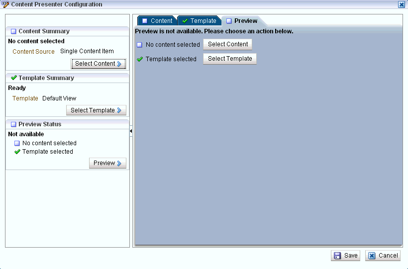 Content Presenter Configuration dialog