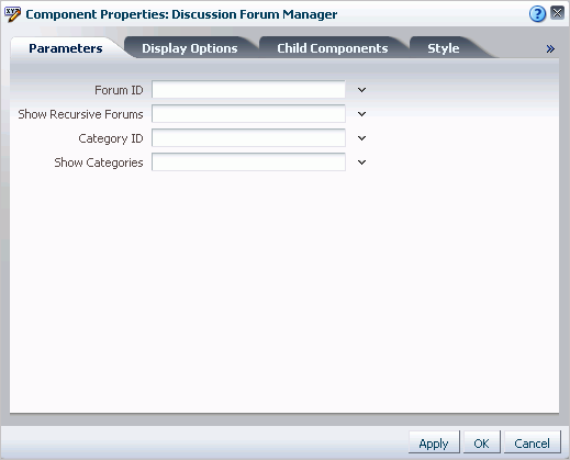 Discussion Forum Manager component properties