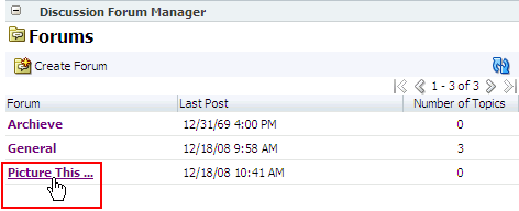 List of discussion forums in Discussion Forum Manager