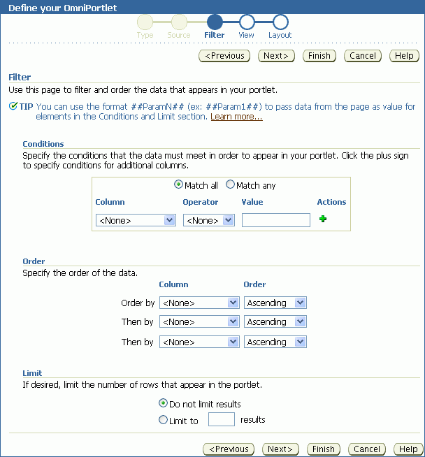 OmniPortlet Filter tab