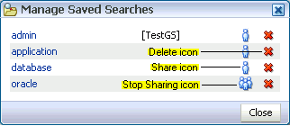 Manage (saved searches) window