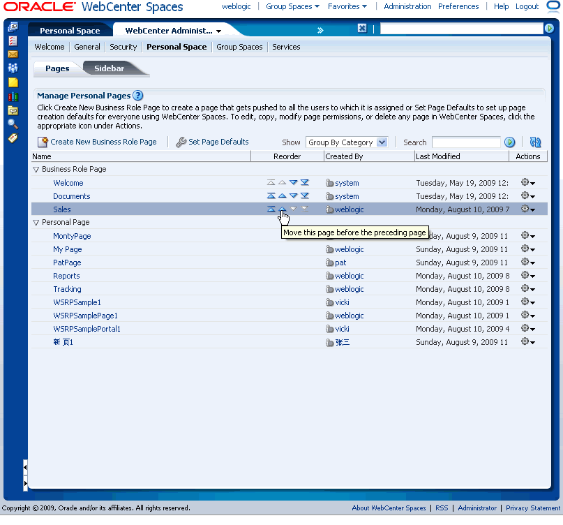 Choosing a Default Display Order for Business Role Pages