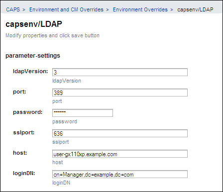 image:Screen capture of LDAP properties in the Admin Console.