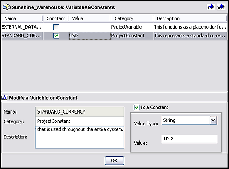 image:Screen capture showing the Variables and Constants Object Group user interface.