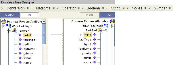 image:Figure shows copying a business process attribute in the Business Rule Designer.