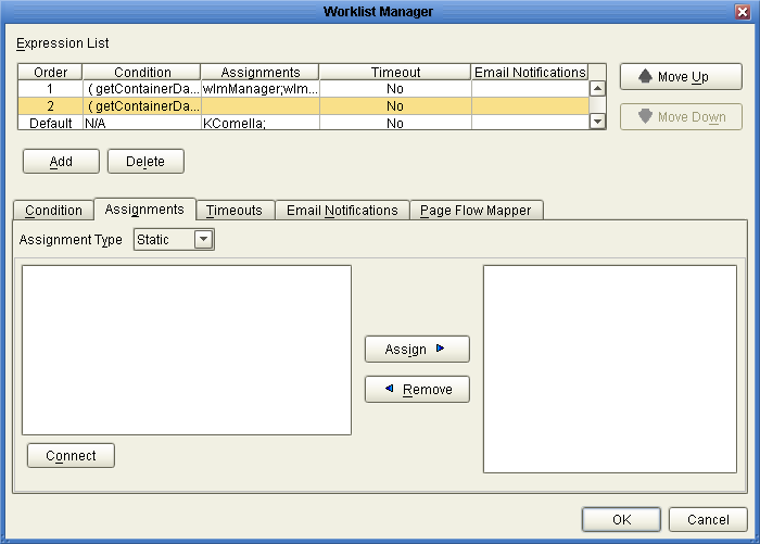 image:Figure shows the Assignment tab on the Worklist Manager window.