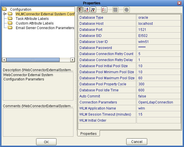 image:Figure shows the Worklist Manager External System Properties window.