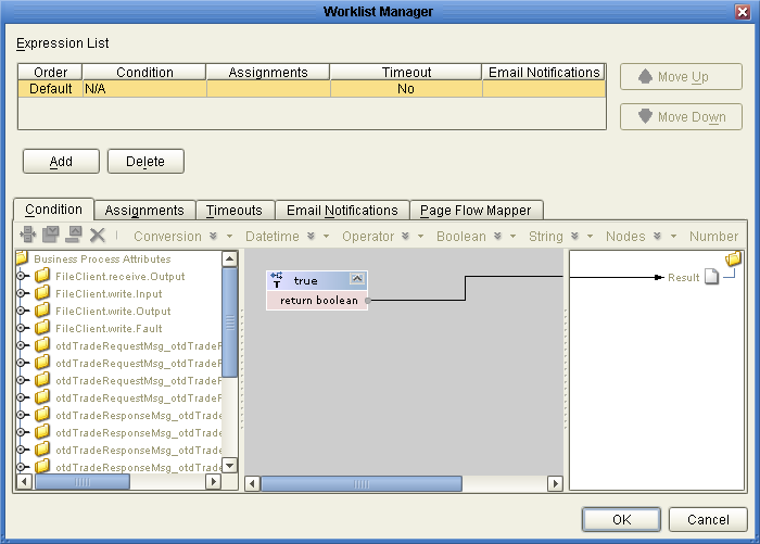 image:Figure shows the expression list on the Worklist Manager window.