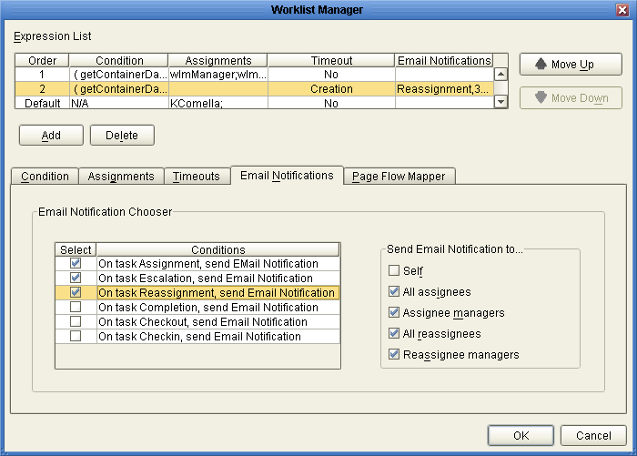 image:Figure shows the Email Notifications tab on the Worklist Manager window.