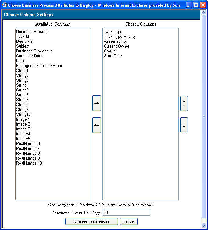 image:Figure shows the Set Preferences page on the Worklist Manager user interface.