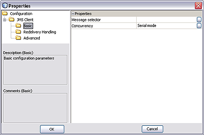 image:Screen capture of Basic Configuration Properties dialog for JMS Consumer.