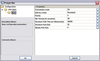 image:Screen capture of Basic Configuration Properties dialog for JMS Producer.