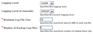 image:Screen capture showing Logging Level properties options.