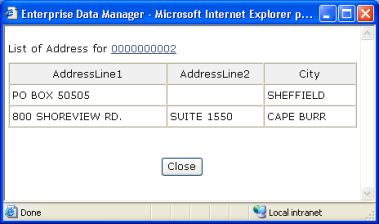 image:Figure shows the popup window that displays complete address information for a resulting profile from a search.