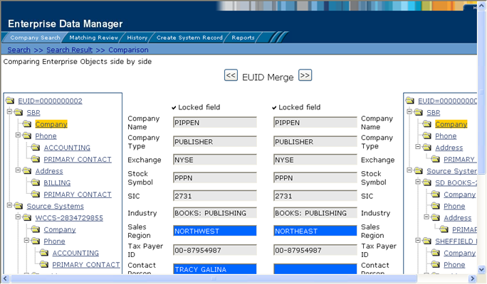 image:Figure shows the Comparison page with differences between two profiles highlighted.