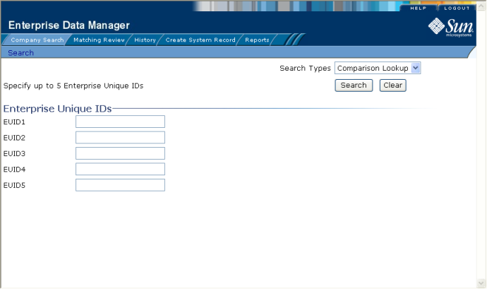image:Figure shows the comparison lookup page, where you can enter multiple EUIDs for a search.