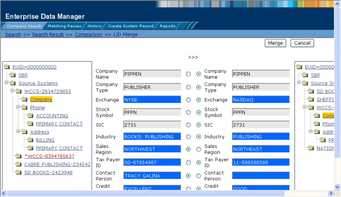 image:Figure shows the Merge page accessed from the Comparison page.