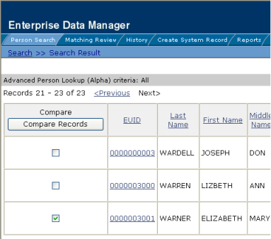 image:Figure shows one record selected in a search results list.