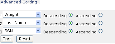 image:Figure shows the sorting options for a report.