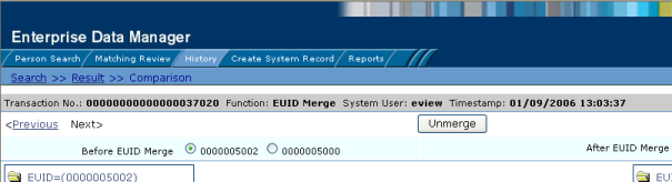 image:Figure shows the merge transaction option buttons for a Transaction History.