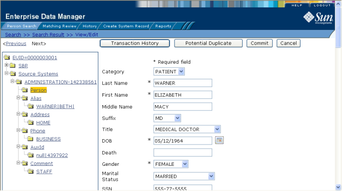 image:Figure shows demographic information from a system record on the View/Edit page.