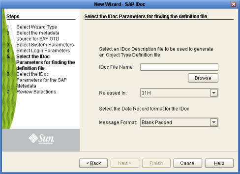 image:IDoc Wizard—Definition File Parameters