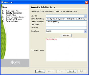 image:Siebel Server Connection Window