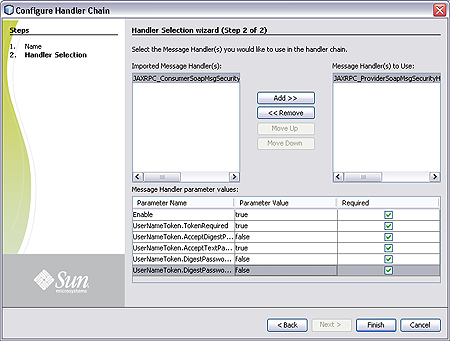 image:Screen capture of Configure Handler Chain wizard Handler Selection dialog.