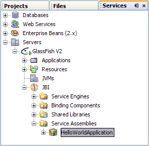 image:Image shows the new Service Assembly in the Services window as described in context