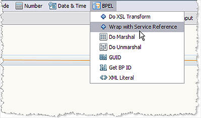image:Image shows the Wrap with Service Reference BPEL Mapper option