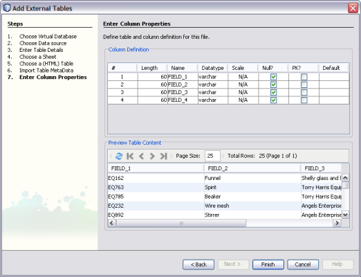 image:Figure shows the Enter Column Properties window of the Add External Tables Wizard.